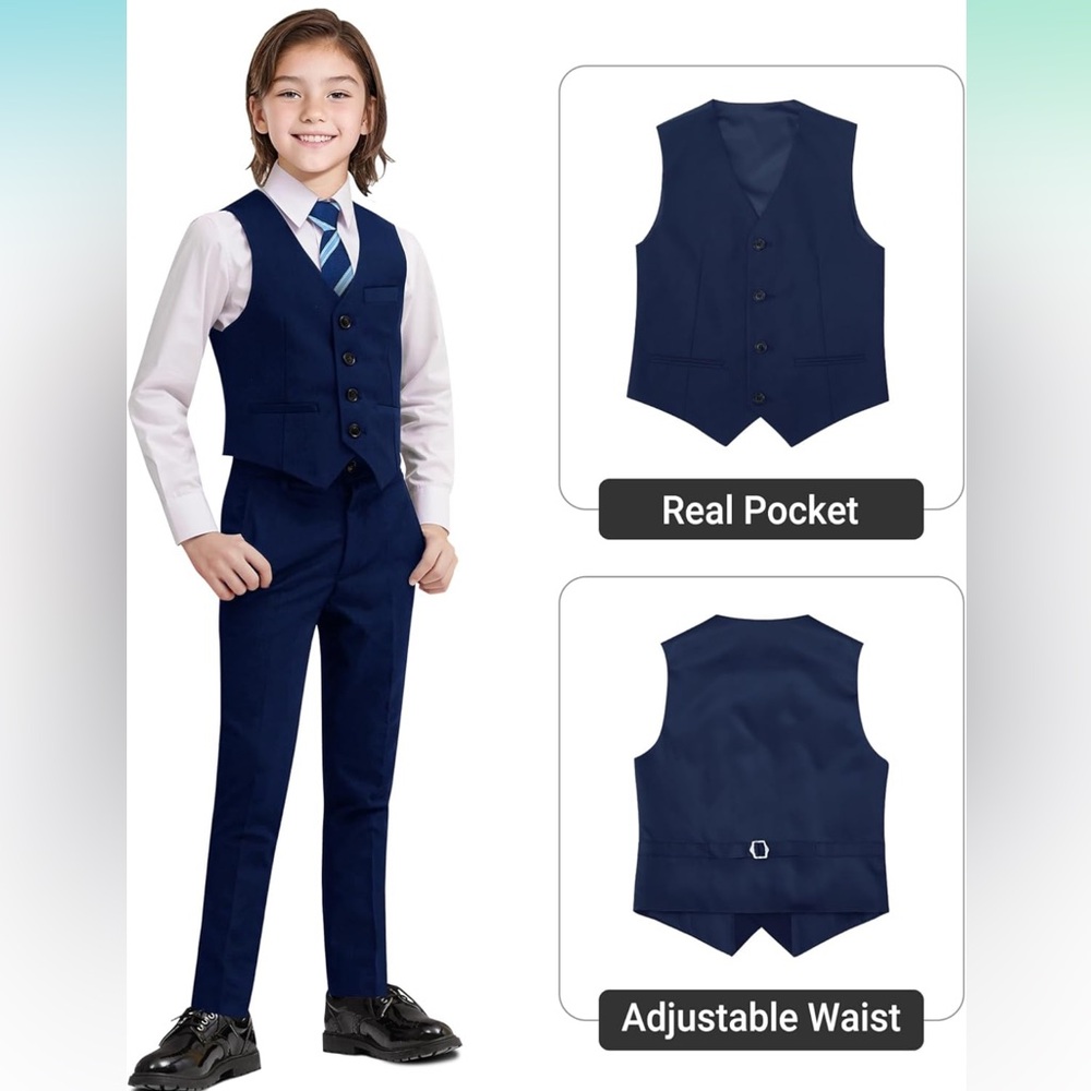 NEW Kids Navy Blue suit 5 piece Jacket Vest and Pants Set size 7
G